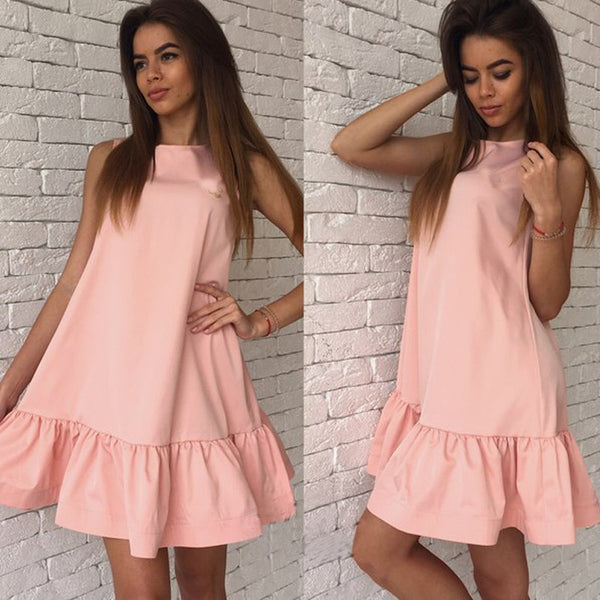 Summer Sleeveless Sexy Ruffles Women Dress Casual A Line Bodycon Dresses Short Mini Tube Beach Dress Vestidos LJ4534E