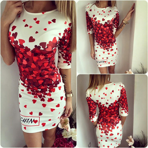 Vestidos 2016 Love Heart Print Slim Pencil Dresses Party Plus Size Women Clothing Cute Casual Bandage Bodycon Summer Dress Robe