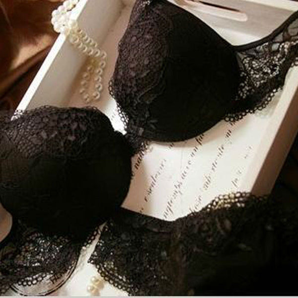 Sexy Women Bra Set Deep V Lace Decro Underwire Bras Push Up Solid 32A-38C Lingerie Outfit