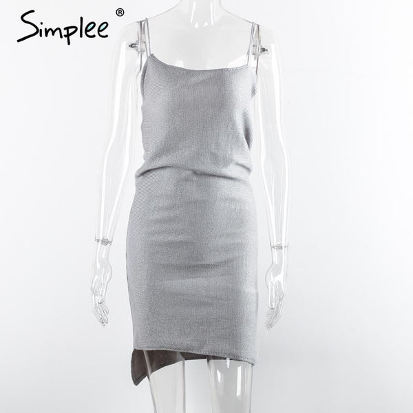 Simplee Adjustable strap white dress Asymmetrical knitted bodycon dress women knitwear Casual gray basic winter dress vestidos