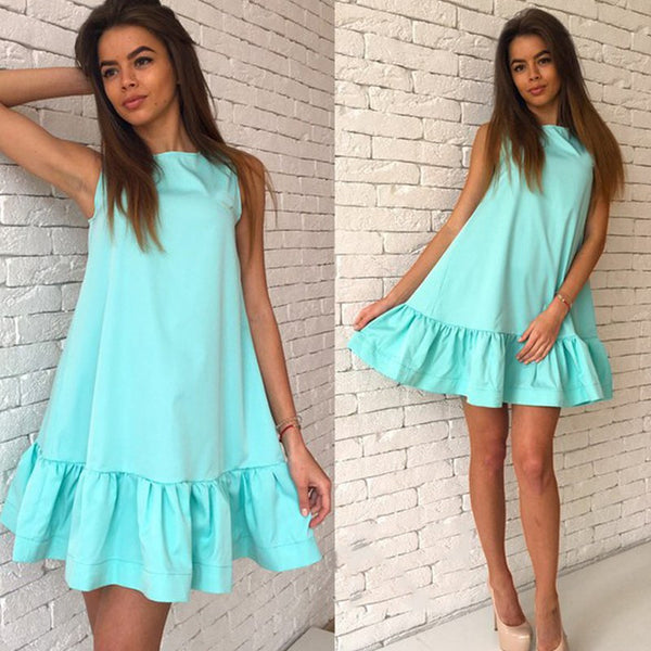 Summer Sleeveless Sexy Ruffles Women Dress Casual A Line Bodycon Dresses Short Mini Tube Beach Dress Vestidos LJ4534E