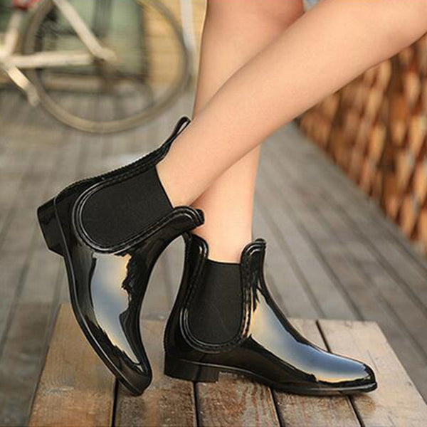 Rubber Boots 2015 Waterproof Trendy Jelly Women Ankle Rain Boot Elastic Band Solid Color Rainy Shoes Women WBS42