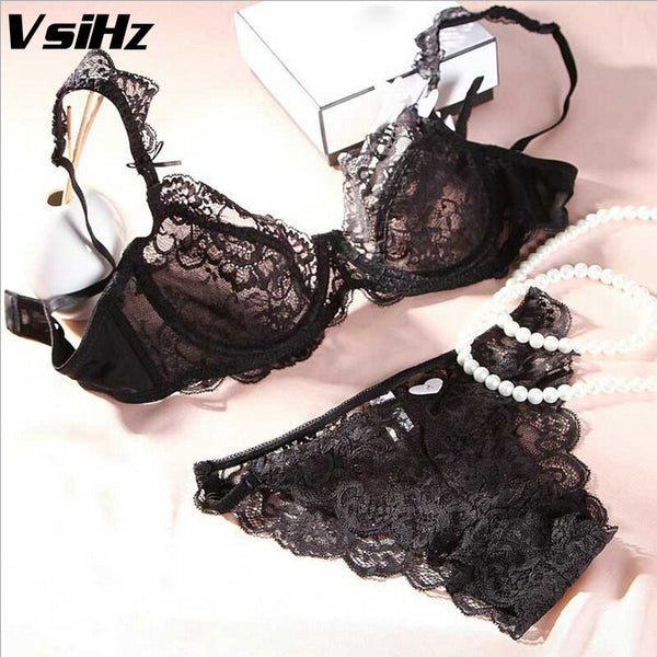 Sexy transparent lace embroidery bra set comfortable fashion bra 3/4 cup detachable shoulder strap single large bra suit