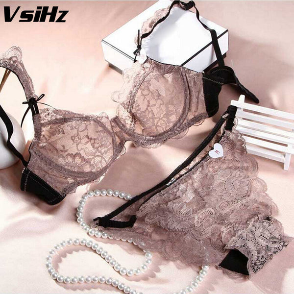 Sexy transparent lace embroidery bra set comfortable fashion bra 3/4 cup detachable shoulder strap single large bra suit