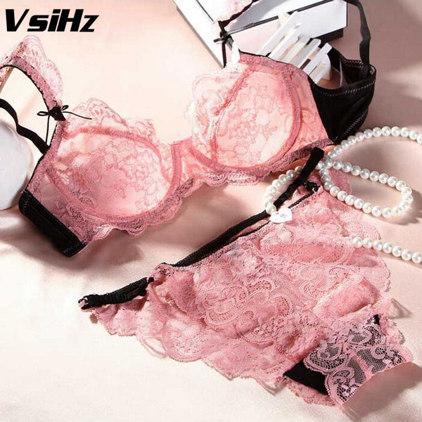 Sexy transparent lace embroidery bra set comfortable fashion bra 3/4 cup detachable shoulder strap single large bra suit