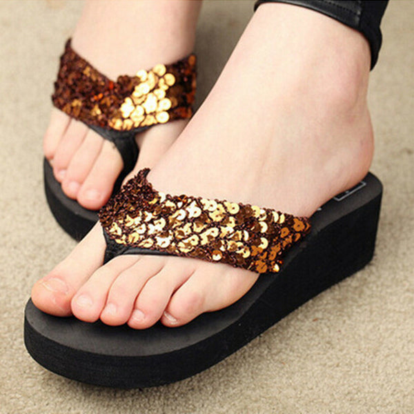 Sandalias Mujer Women Sequins Sandals Beach Slippers Shoes Summer Sandals Flip Flops Lady Wedges Shoes Woman sapatos RD670951