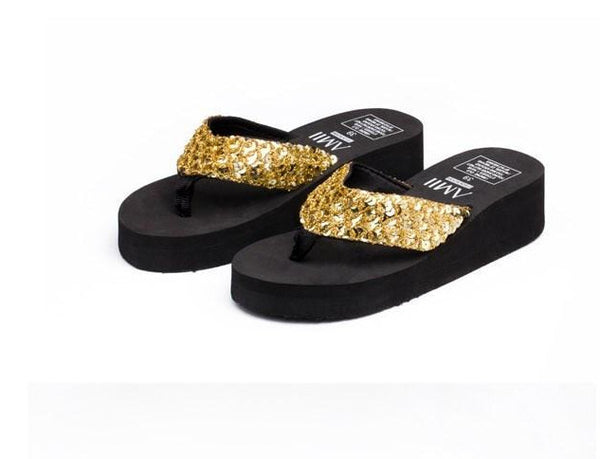 Sandalias Mujer Women Sequins Sandals Beach Slippers Shoes Summer Sandals Flip Flops Lady Wedges Shoes Woman sapatos RD670951