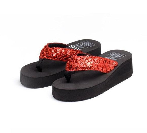 Sandalias Mujer Women Sequins Sandals Beach Slippers Shoes Summer Sandals Flip Flops Lady Wedges Shoes Woman sapatos RD670951