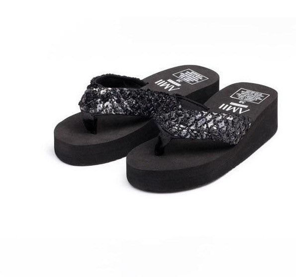 Sandalias Mujer Women Sequins Sandals Beach Slippers Shoes Summer Sandals Flip Flops Lady Wedges Shoes Woman sapatos RD670951